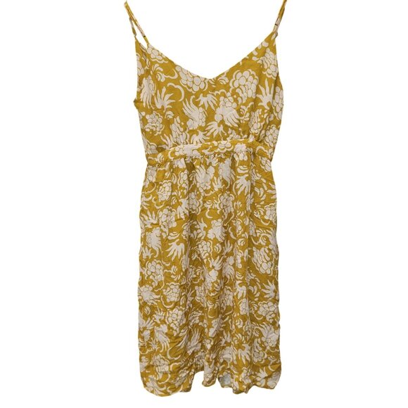 Frnch Paris Womens Floral Sleeveless Dress L Cotton Blend Mustard & White - Picture 3 of 6